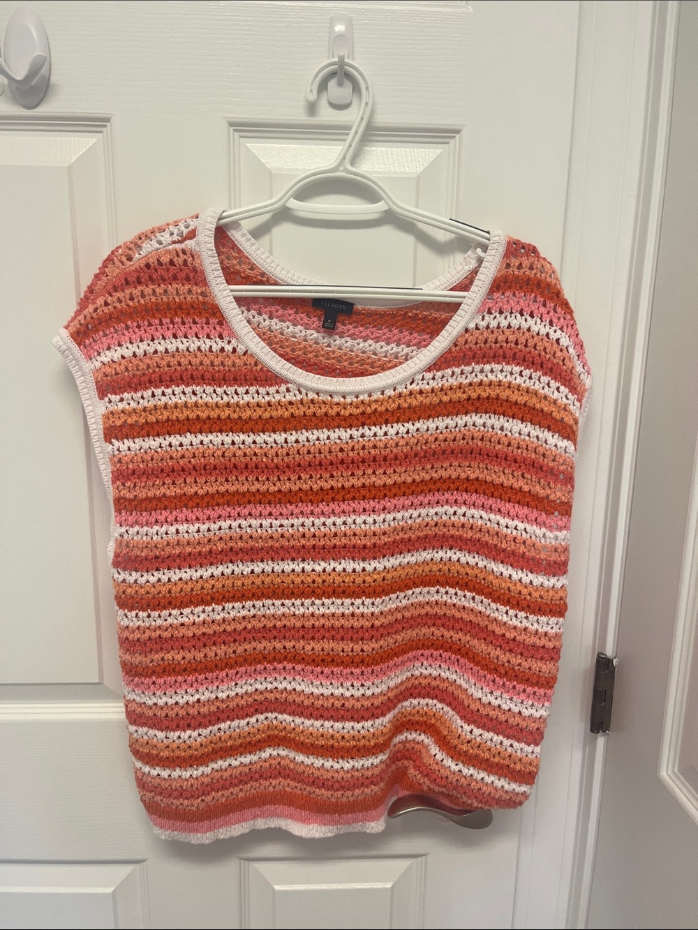 Talbots Crochet Stripe Tank in Coral, Pink & White